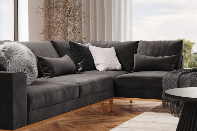 Copenhagen 4-sits Högervänd L-formad Schäslongsoffa i Sammet - Mörkgrå - Möbler - Soffa - Divansoffor & schäslongsoffa