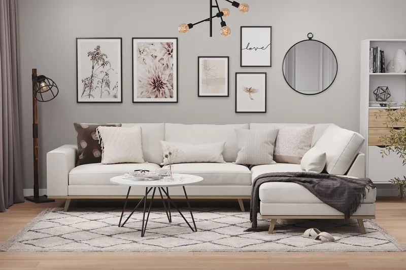 Copenhagen 4-sits Högervänd L-formad Schäslongsoffa i Tyg - Ljusgrå - Möbler - Soffa - Divansoffor & schäslongsoffa