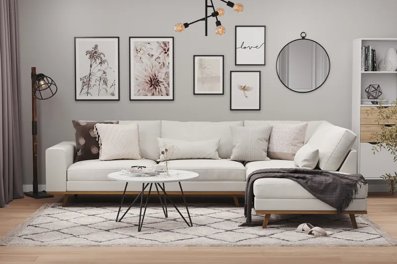 Copenhagen 4-sits Högervänd L-formad Schäslongsoffa i Tyg - Ljusgrå - Möbler - Soffa - Divansoffor & schäslongsoffa