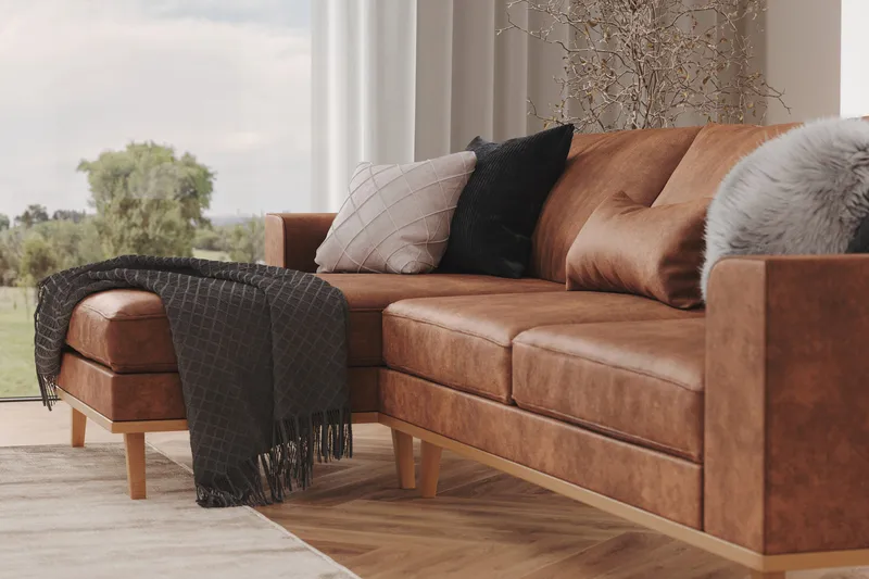 Copenhagen 4-sits Vänstervänd L-formad Divansoffa i Konstläder - Brun - Möbler - Soffa - Divansoffor & schäslongsoffa