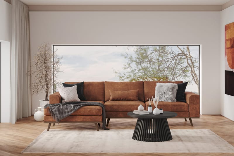 Copenhagen 4-sits Vänstervänd L-formad Divansoffa i Konstläder - Brun - Möbler - Soffa - Divansoffor & schäslongsoffa