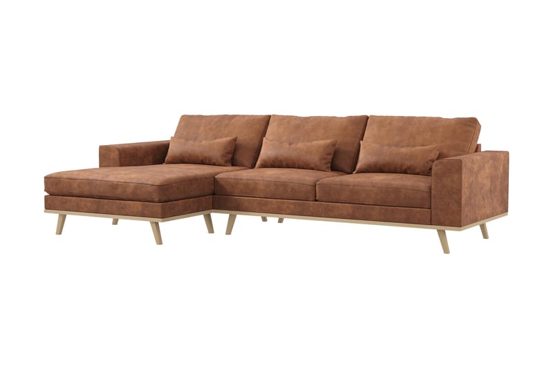 Copenhagen 4-sits Vänstervänd L-formad Divansoffa i Konstläder - Brun - Möbler - Soffa - Divansoffor & schäslongsoffa
