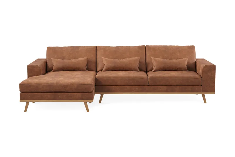 Copenhagen 4-sits Vänstervänd L-formad Divansoffa i Konstläder - Brun - Möbler - Soffa - Divansoffor & schäslongsoffa