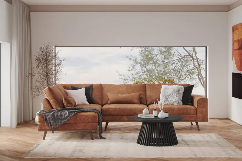 Copenhagen 4-sits Vänstervänd L-formad Divansoffa i Konstläder - Brun - Möbler - Soffa - Divansoffor & schäslongsoffa