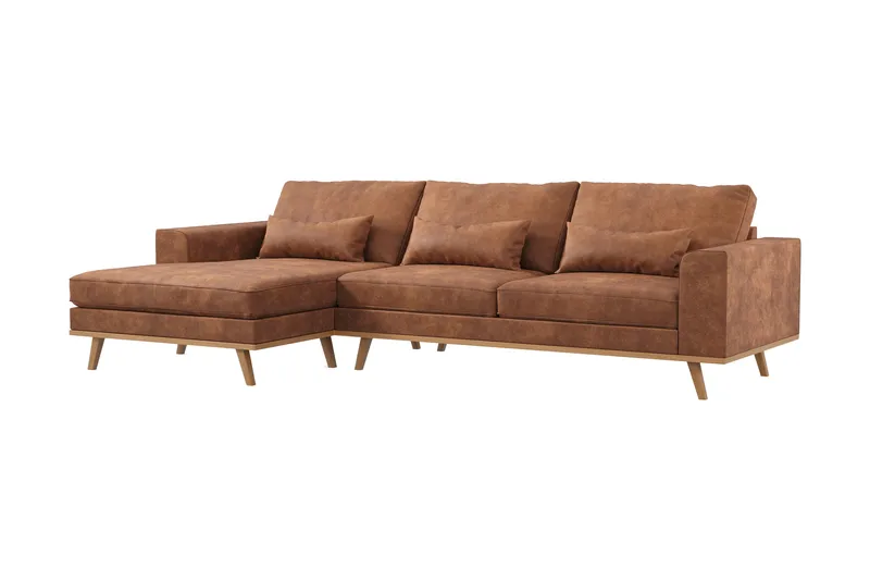 Copenhagen 4-sits Vänstervänd L-formad Divansoffa i Konstläder - Brun - Möbler - Soffa - Divansoffor & schäslongsoffa