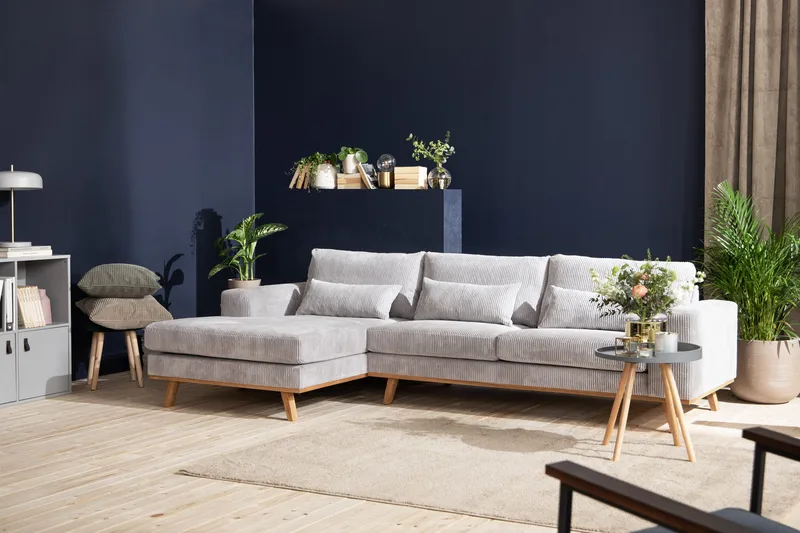 Copenhagen 4-sits Vänstervänd L-formad Divansoffa i Manchester - Ljusgrå - Möbler - Soffa - Divansoffor & schäslongsoffa