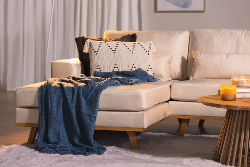 Copenhagen 4-sits Vänstervänd L-formad Divansoffa i Sammet - Beige - Möbler - Soffa - Divansoffor & schäslongsoffa