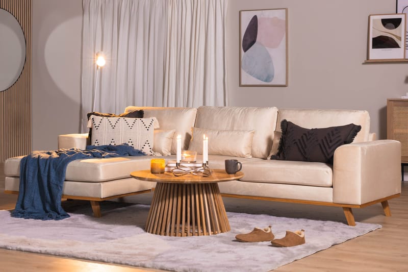 Copenhagen 4-sits Vänstervänd L-formad Divansoffa i Sammet - Beige - Möbler - Soffa - Divansoffor & schäslongsoffa