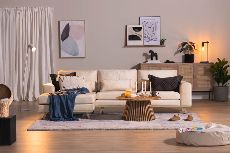 Copenhagen 4-sits Vänstervänd L-formad Divansoffa i Sammet - Beige - Möbler - Soffa - Divansoffor & schäslongsoffa