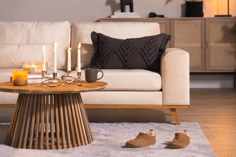 Copenhagen 4-sits Vänstervänd L-formad Divansoffa i Sammet - Beige - Möbler - Soffa - Divansoffor & schäslongsoffa