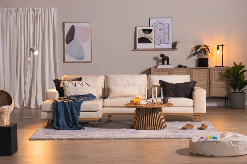 Copenhagen 4-sits Vänstervänd L-formad Divansoffa i Sammet - Beige - Möbler - Soffa - Divansoffor & schäslongsoffa