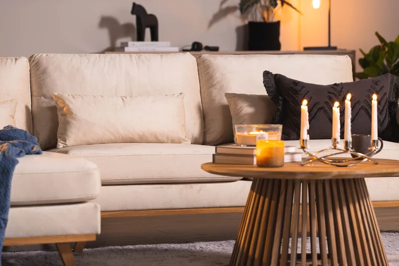 Copenhagen 4-sits Vänstervänd L-formad Divansoffa i Sammet - Beige - Möbler - Soffa - Divansoffor & schäslongsoffa