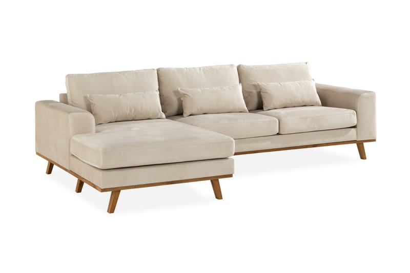 Copenhagen 4-sits Vänstervänd L-formad Divansoffa i Sammet - Beige - Möbler - Soffa - Divansoffor & schäslongsoffa