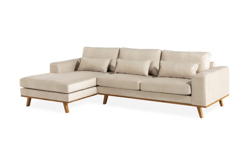 Copenhagen 4-sits Vänstervänd L-formad Divansoffa i Sammet - Beige - Möbler - Soffa - Divansoffor & schäslongsoffa