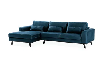 Copenhagen 4-sits Vänstervänd L-formad Divansoffa i Sammet - Blå - Möbler - Soffa - Divansoffor & schäslongsoffa