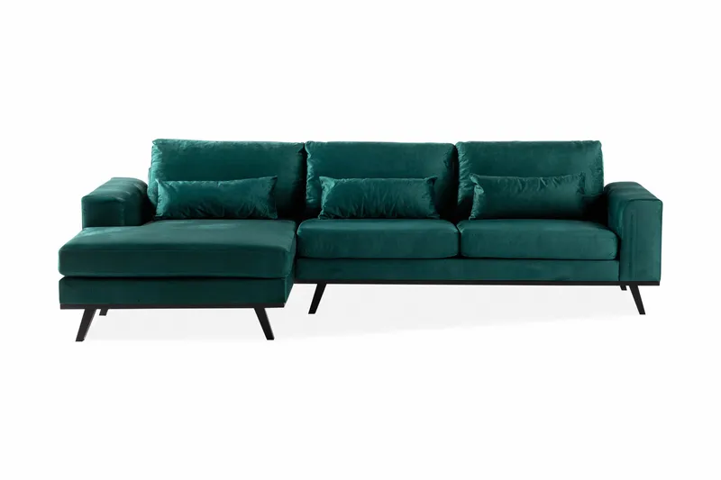 Copenhagen 4-sits Vänstervänd L-formad Divansoffa i Sammet - Grön - Möbler - Soffa - Divansoffor & schäslongsoffa