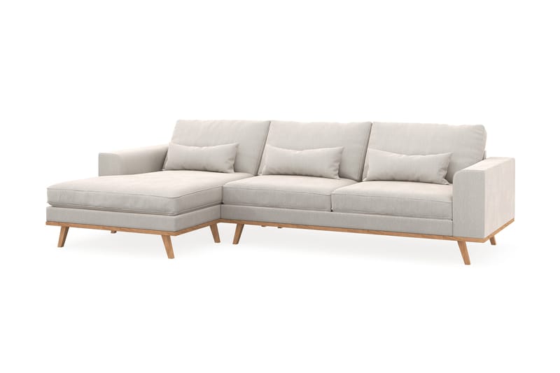 Copenhagen 4-sits Vänstervänd L-formad Divansoffa i Sammet - Krämvit - Möbler - Soffa - Divansoffor & schäslongsoffa