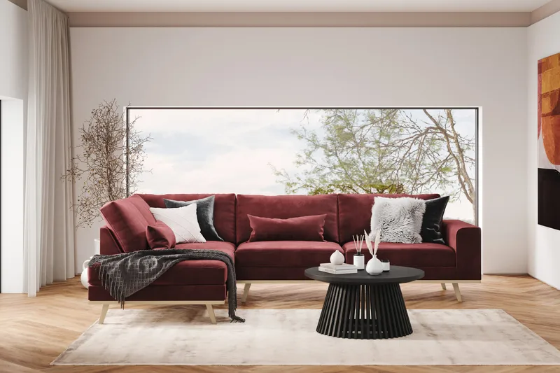 Copenhagen 4-sits Vänstervänd L-formad Divansoffa i Sammet - Lila - Möbler - Soffa - Divansoffor & schäslongsoffa