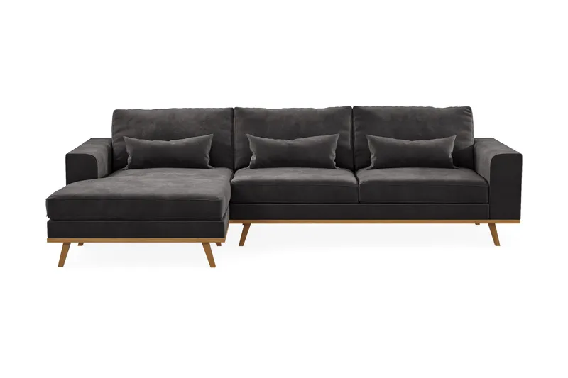 Copenhagen 4-sits Vänstervänd L-formad Divansoffa i Sammet - Mörkgrå - Möbler - Soffa - Divansoffor & schäslongsoffa
