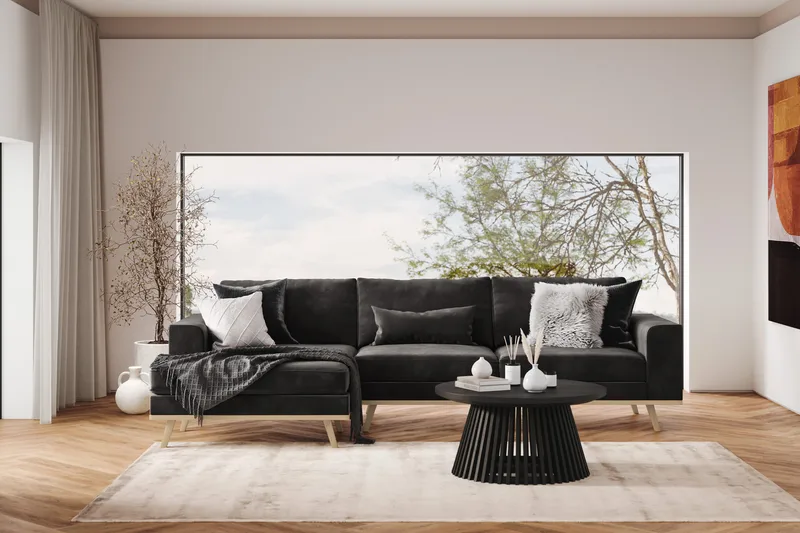 Copenhagen 4-sits Vänstervänd L-formad Divansoffa i Sammet - Mörkgrå - Möbler - Soffa - Divansoffor & schäslongsoffa