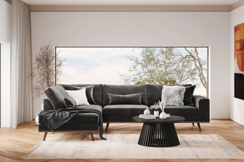 Copenhagen 4-sits Vänstervänd L-formad Divansoffa i Sammet - Mörkgrå - Möbler - Soffa - Divansoffor & schäslongsoffa