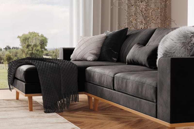 Copenhagen 4-sits Vänstervänd L-formad Divansoffa i Sammet - Mörkgrå - Möbler - Soffa - Divansoffor & schäslongsoffa