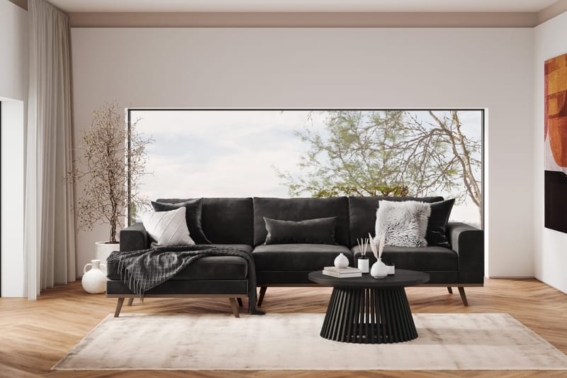 Copenhagen 4-sits Vänstervänd L-formad Divansoffa i Sammet - Mörkgrå - Möbler - Soffa - Divansoffor & schäslongsoffa