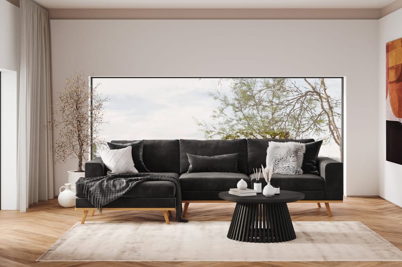 Copenhagen 4-sits Vänstervänd L-formad Divansoffa i Sammet - Mörkgrå - Möbler - Soffa - Divansoffor & schäslongsoffa