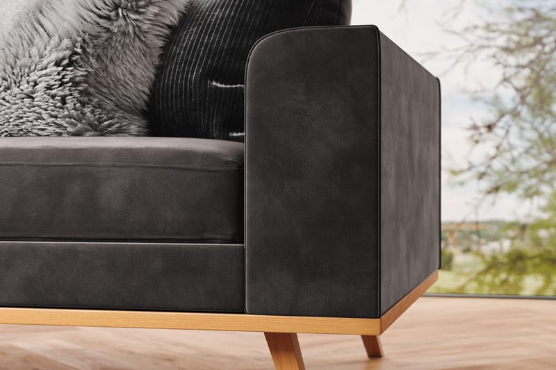 Copenhagen 4-sits Vänstervänd L-formad Divansoffa i Sammet - Mörkgrå - Möbler - Soffa - Divansoffor & schäslongsoffa