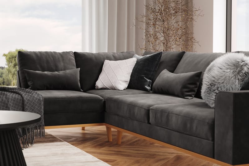 Copenhagen 4-sits Vänstervänd L-formad Divansoffa i Sammet - Mörkgrå - Möbler - Soffa - Divansoffor & schäslongsoffa