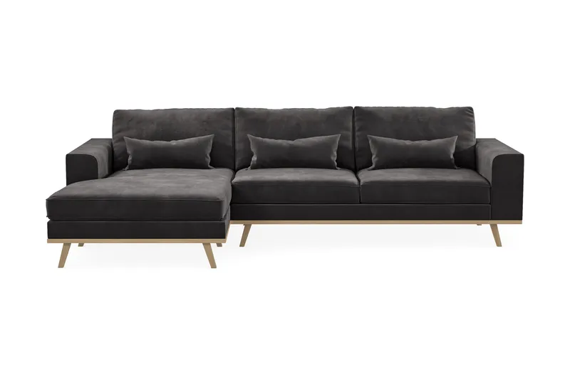 Copenhagen 4-sits Vänstervänd L-formad Divansoffa i Sammet - Mörkgrå - Möbler - Soffa - Divansoffor & schäslongsoffa