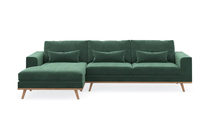 Copenhagen 4-sits Vänstervänd L-formad Divansoffa i Sammet - Mörkgrön - Möbler - Soffa - Divansoffor & schäslongsoffa