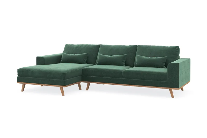 Copenhagen 4-sits Vänstervänd L-formad Divansoffa i Sammet - Mörkgrön - Möbler - Soffa - Divansoffor & schäslongsoffa