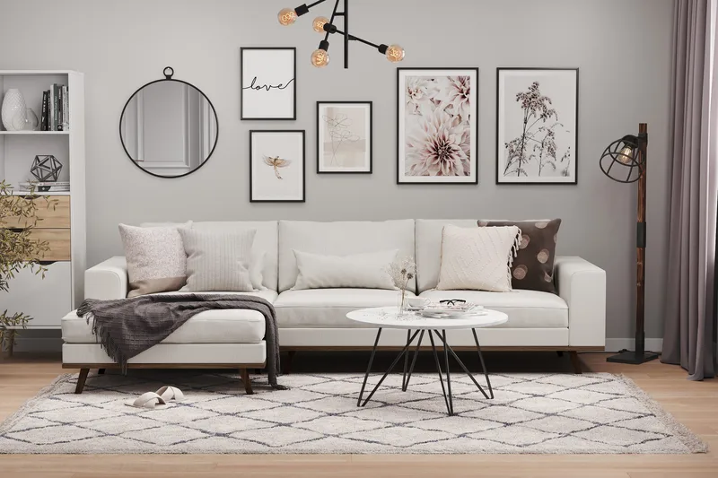 Copenhagen 4-sits Vänstervänd L-formad Divansoffa i Tyg - Ljusgrå - Möbler - Soffa - Divansoffor & schäslongsoffa