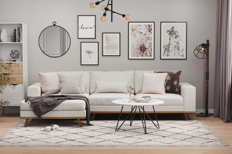 Copenhagen 4-sits Vänstervänd L-formad Divansoffa i Tyg - Ljusgrå - Möbler - Soffa - Divansoffor & schäslongsoffa