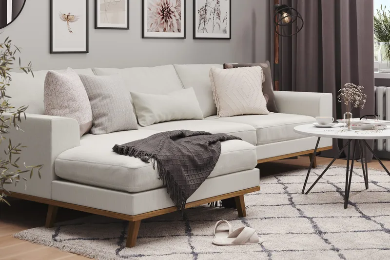 Copenhagen 4-sits Vänstervänd L-formad Divansoffa i Tyg - Ljusgrå - Möbler - Soffa - Divansoffor & schäslongsoffa