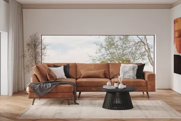 Copenhagen 4-sits Vänstervänd L-formad Schäslongsoffa i Konstläder - Brun - Möbler - Soffa - Divansoffor & schäslongsoffa