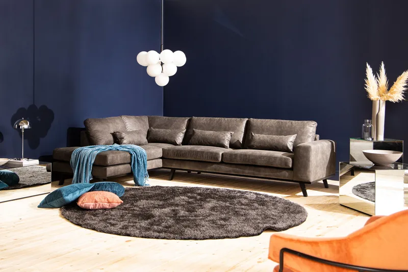 Copenhagen 4-sits Vänstervänd L-formad Schäslongsoffa i Konstläder - Mörkgrå - Möbler - Soffa - Divansoffor & schäslongsoffa