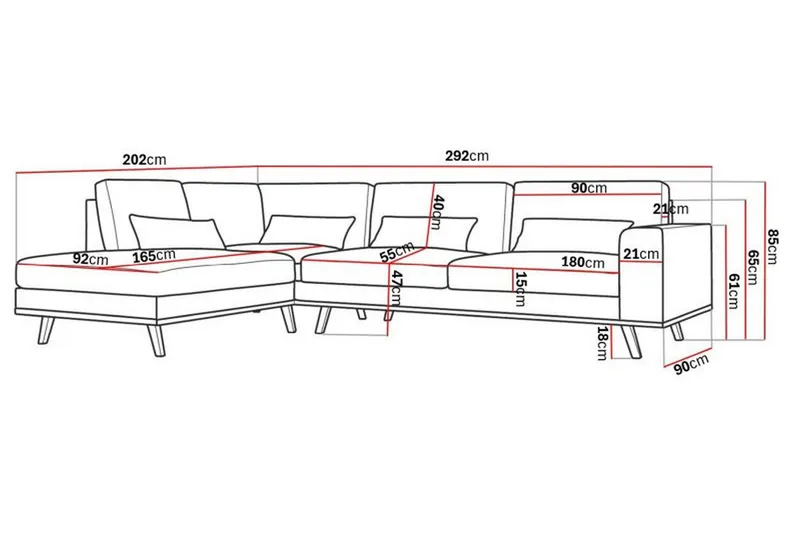Copenhagen 4-sits Vänstervänd L-formad Schäslongsoffa i Konstläder - Mörkgrå - Möbler - Soffa - Divansoffor & schäslongsoffa