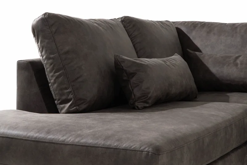 Copenhagen 4-sits Vänstervänd L-formad Schäslongsoffa i Konstläder - Mörkgrå - Möbler - Soffa - Divansoffor & schäslongsoffa