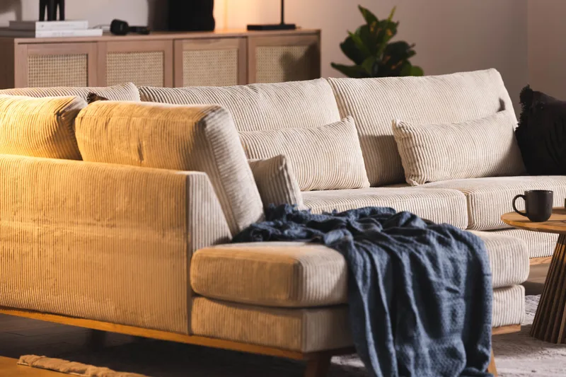 Copenhagen 4-sits Vänstervänd L-formad Schäslongsoffa i Manchester - Beige - Möbler - Soffa - Divansoffor & schäslongsoffa