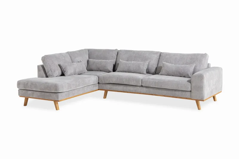 Copenhagen 4-sits Vänstervänd L-formad Schäslongsoffa i Manchester - Ljusgrå - Möbler - Soffa - Divansoffor & schäslongsoffa