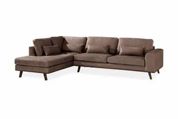 Copenhagen 4-sits Vänstervänd L-formad Schäslongsoffa i Sammet - Brun - Möbler - Soffa - Divansoffor & schäslongsoffa