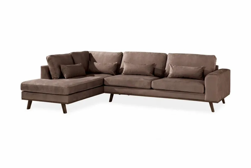 Copenhagen 4-sits Vänstervänd L-formad Schäslongsoffa i Sammet - Brun - Möbler - Soffa - Divansoffor & schäslongsoffa