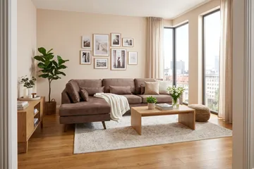 Copenhagen 4-sits Vänstervänd L-formad Schäslongsoffa i Sammet - Brun - Möbler - Soffa - Divansoffor & schäslongsoffa