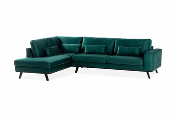 Copenhagen 4-sits Vänstervänd L-formad Schäslongsoffa i Sammet - Grön - Möbler - Soffa - Divansoffor & schäslongsoffa