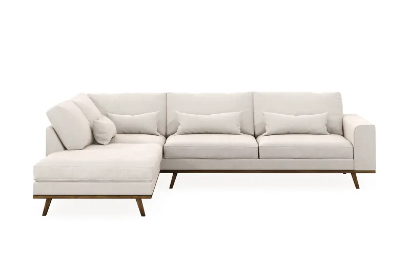 Copenhagen 4-sits Vänstervänd L-formad Schäslongsoffa i Sammet, Krämvit