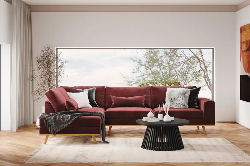 Copenhagen 4-sits Vänstervänd L-formad Schäslongsoffa i Sammet - Lila - Möbler - Soffa - Divansoffor & schäslongsoffa