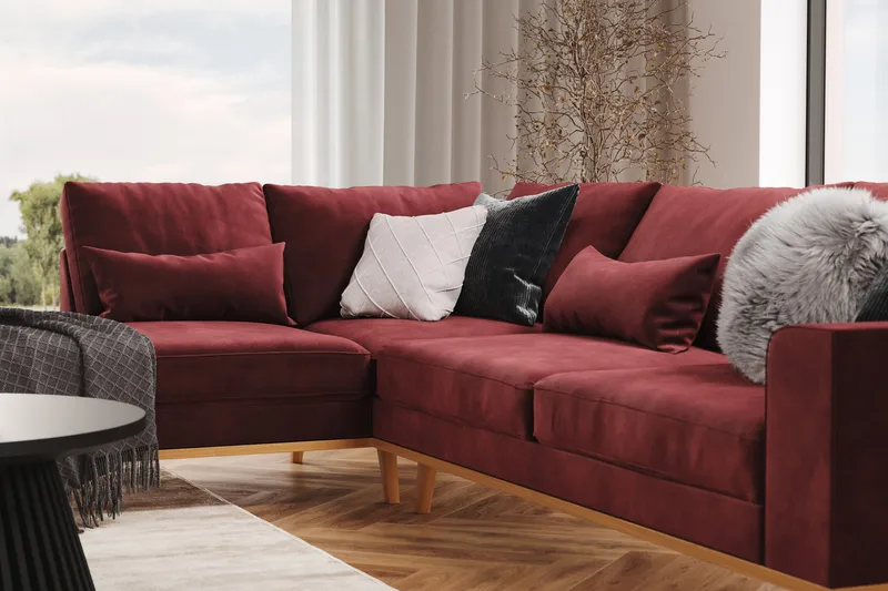 Copenhagen 4-sits Vänstervänd L-formad Schäslongsoffa i Sammet - Lila - Möbler - Soffa - Divansoffor & schäslongsoffa
