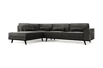 Copenhagen 4-sits Vänstervänd L-formad Schäslongsoffa i Sammet - Mörkgrå - Möbler - Soffa - Divansoffor & schäslongsoffa